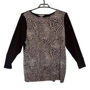 PETER NYGARD Leopard Long Sleeve Womens Top Sz XL Black Safari Career Stretchy